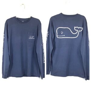 Vineyard Vines Men's Blue Blazer Vintage Whale Long-Sleeve Pocket Tee Size XS